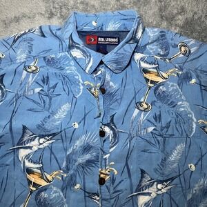 VTG Men's Hawaiian Shirt XL Swordfish Martini Glass Short Sleeve Reel Legends